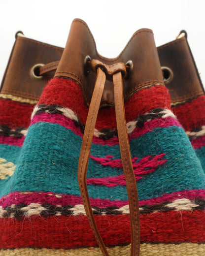 Handmade Kilim Bucket Bag With Genuine Leather LKB02137