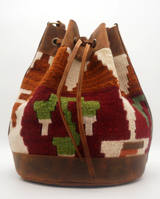 Handmade Kilim Bucket Bag With Genuine Leather LKB02138