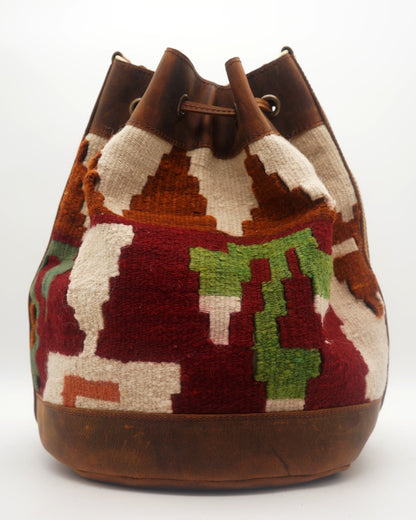 Handmade Kilim Bucket Bag With Genuine Leather LKB02138