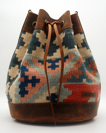 Handmade Kilim Bucket Bag With Genuine Leather LKB02139