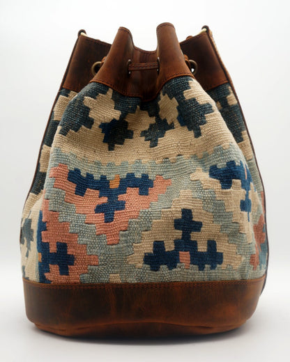 Handmade Kilim Bucket Bag With Genuine Leather LKB02139