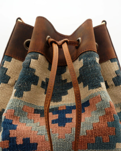 Handmade Kilim Bucket Bag With Genuine Leather LKB02139