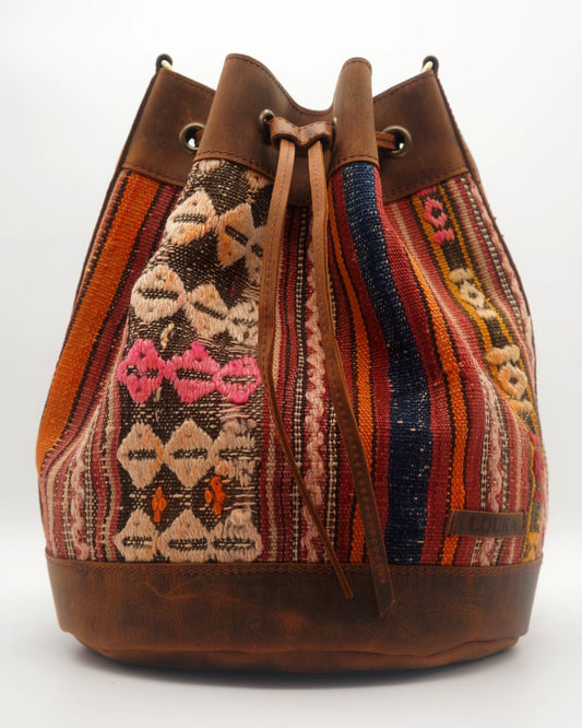 Handmade Kilim Bucket Bag With Genuine Leather LKB02140