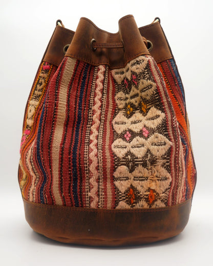 Handmade Kilim Bucket Bag With Genuine Leather LKB02140