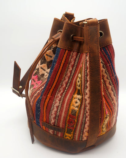 Handmade Kilim Bucket Bag With Genuine Leather LKB02140
