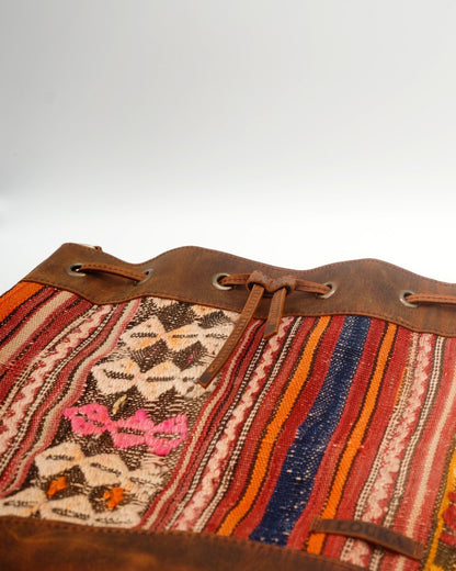 Handmade Kilim Bucket Bag With Genuine Leather LKB02140