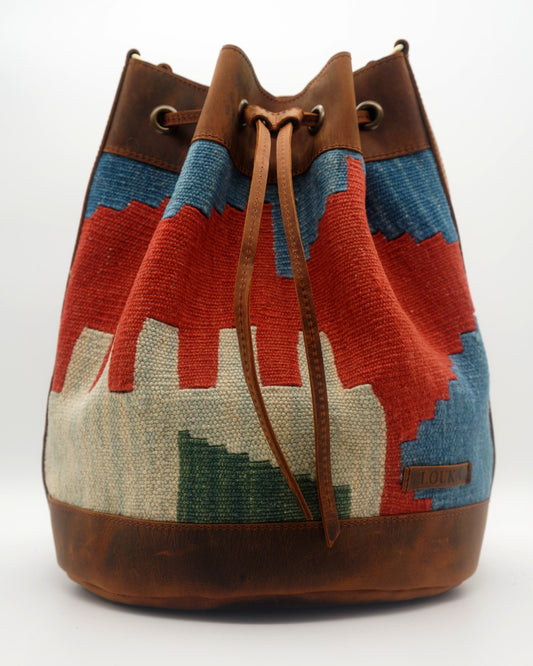 Handmade Kilim Bucket Bag With Genuine Leather LKB02142