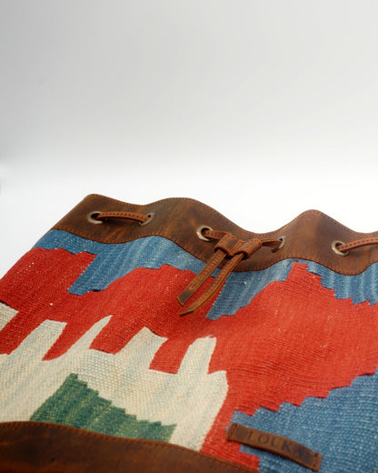 Handmade Kilim Bucket Bag With Genuine Leather LKB02142