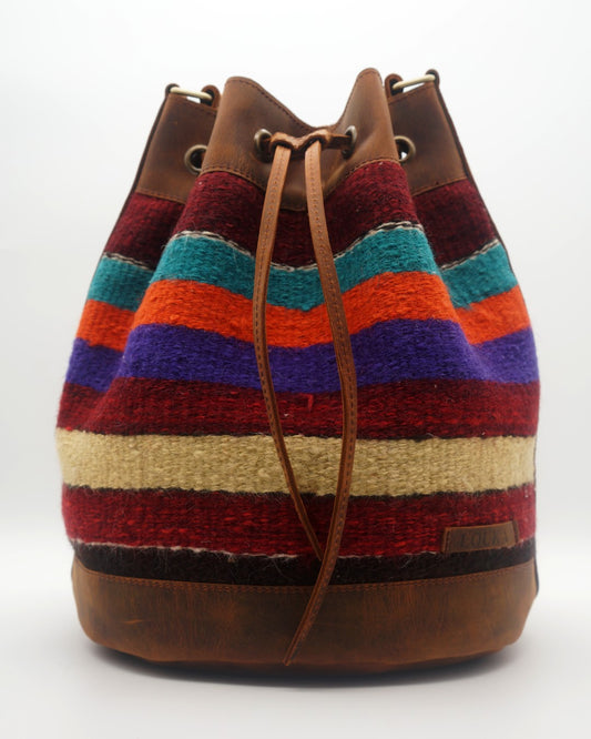 Bolso Cubo de Kilim Hecho a Mano Con Cuero Genuino LKB02146