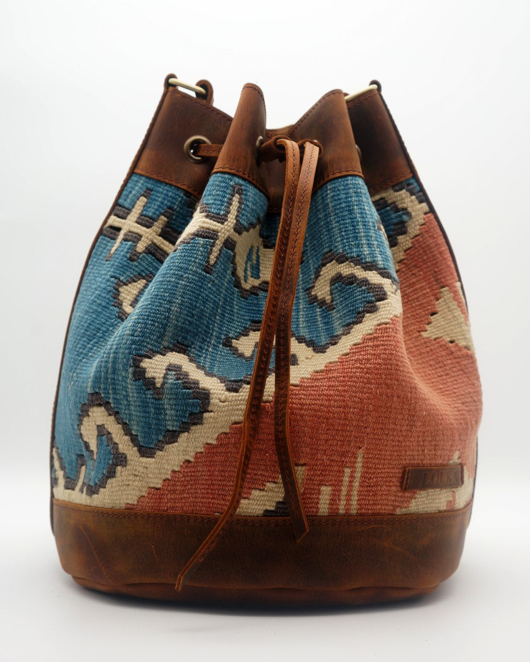 Handmade Kilim Bucket Bag With Genuine Leather LKB02147