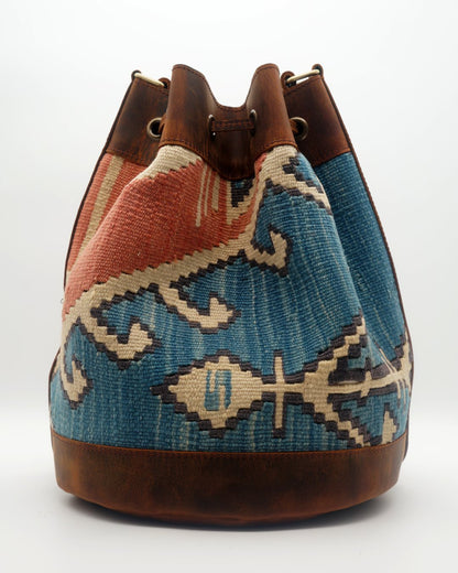 Handmade Kilim Bucket Bag With Genuine Leather LKB02147