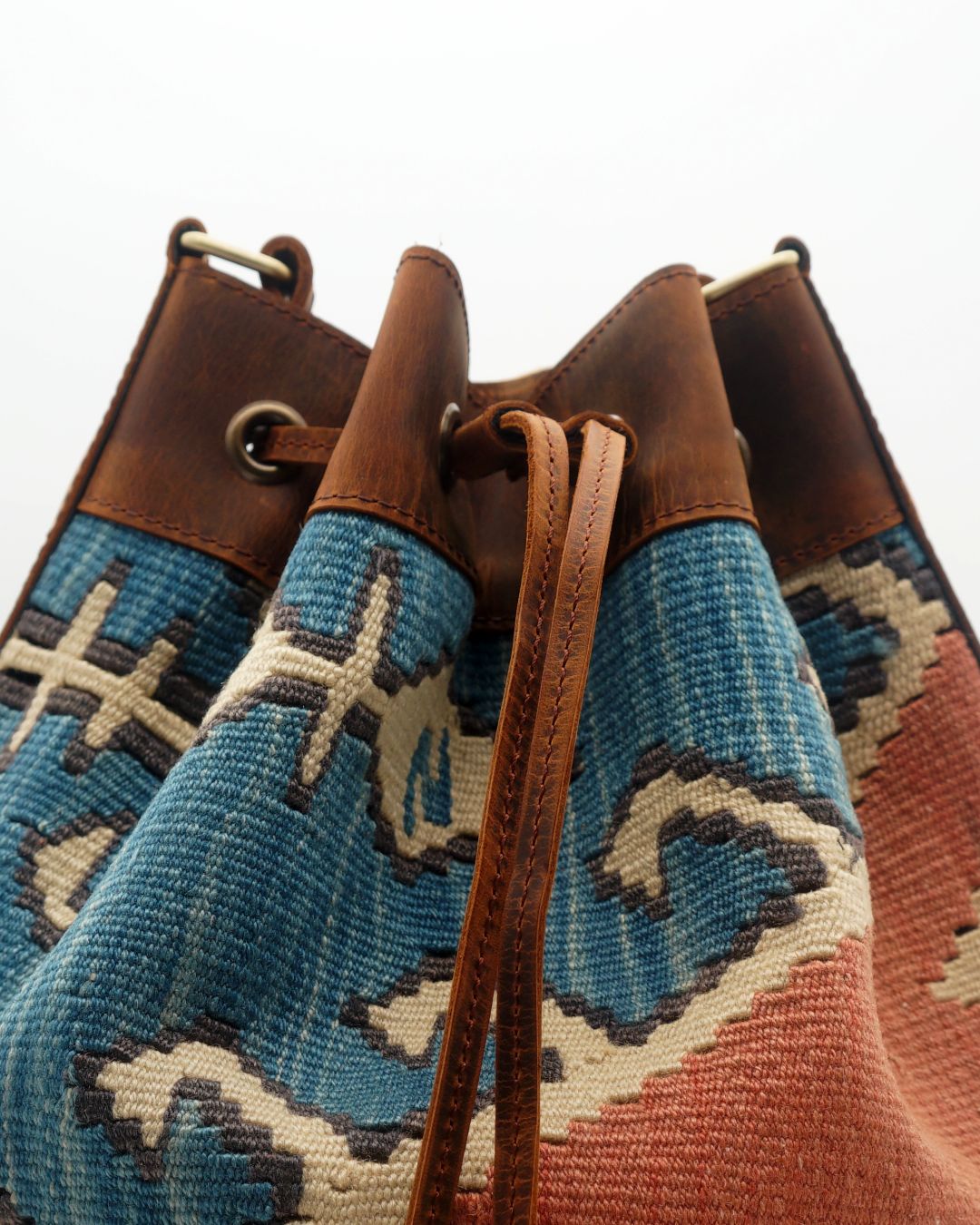 Handmade Kilim Bucket Bag With Genuine Leather LKB02147