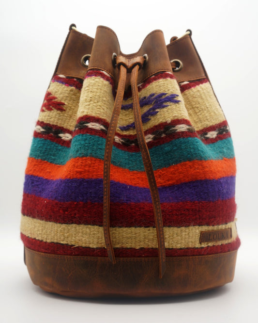 Bolso Cubo de Kilim Hecho a Mano Con Cuero Genuino LKB02149