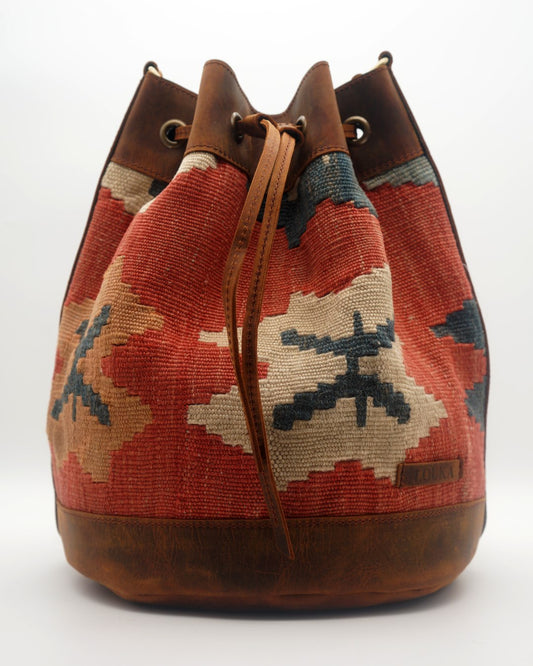 Handmade Kilim Bucket Bag With Genuine Leather LKB02151