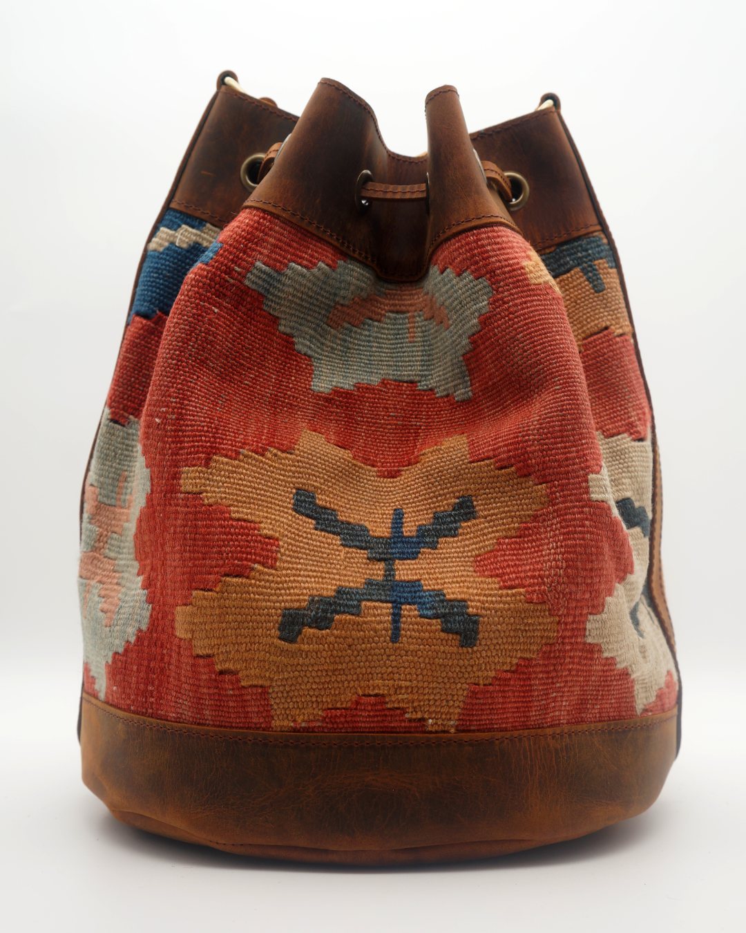 Handmade Kilim Bucket Bag With Genuine Leather LKB02151