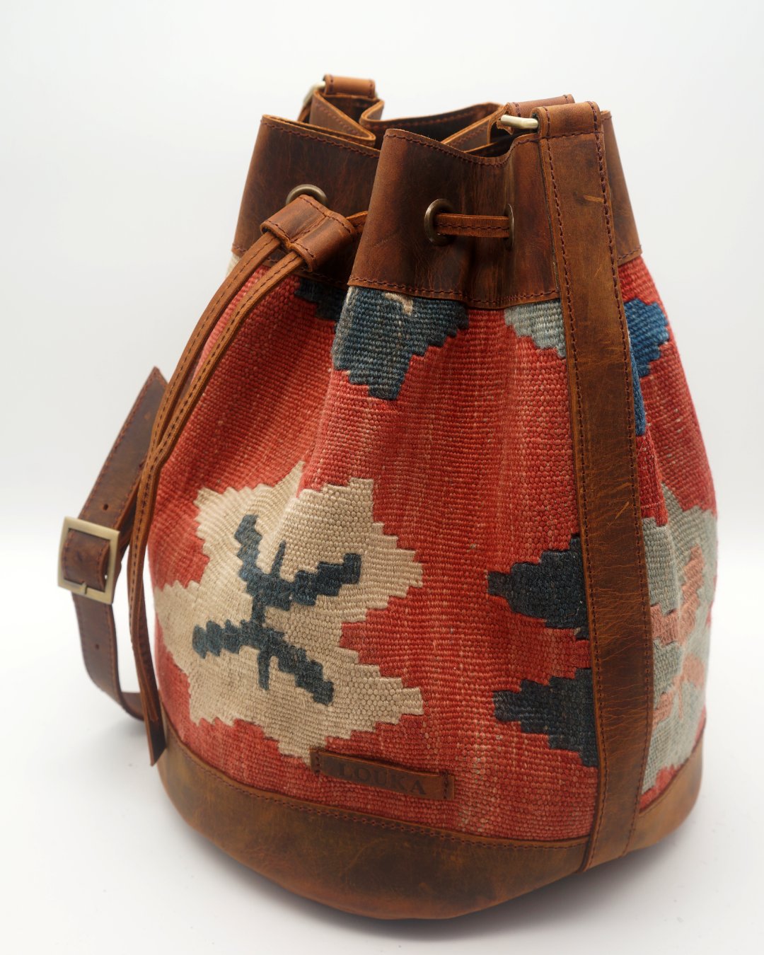 Handmade Kilim Bucket Bag With Genuine Leather LKB02151