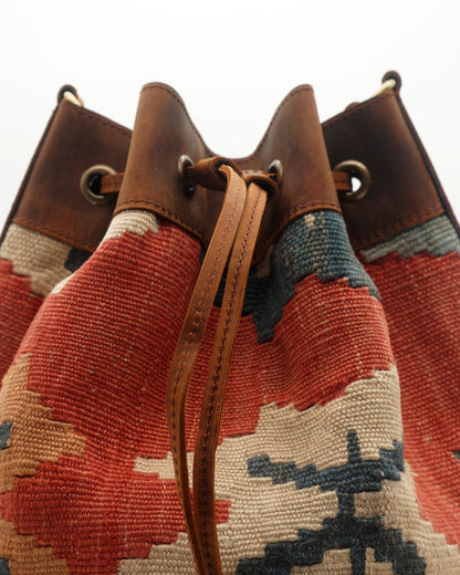 Handmade Kilim Bucket Bag With Genuine Leather LKB02151