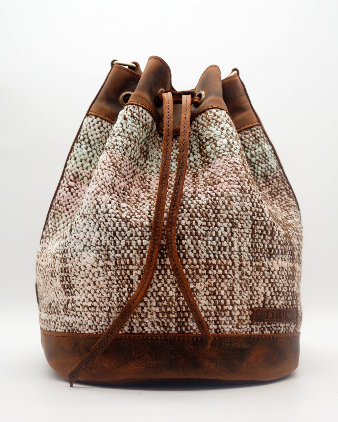 Handmade Kilim Bucket Bag With Genuine Leather LKB0304