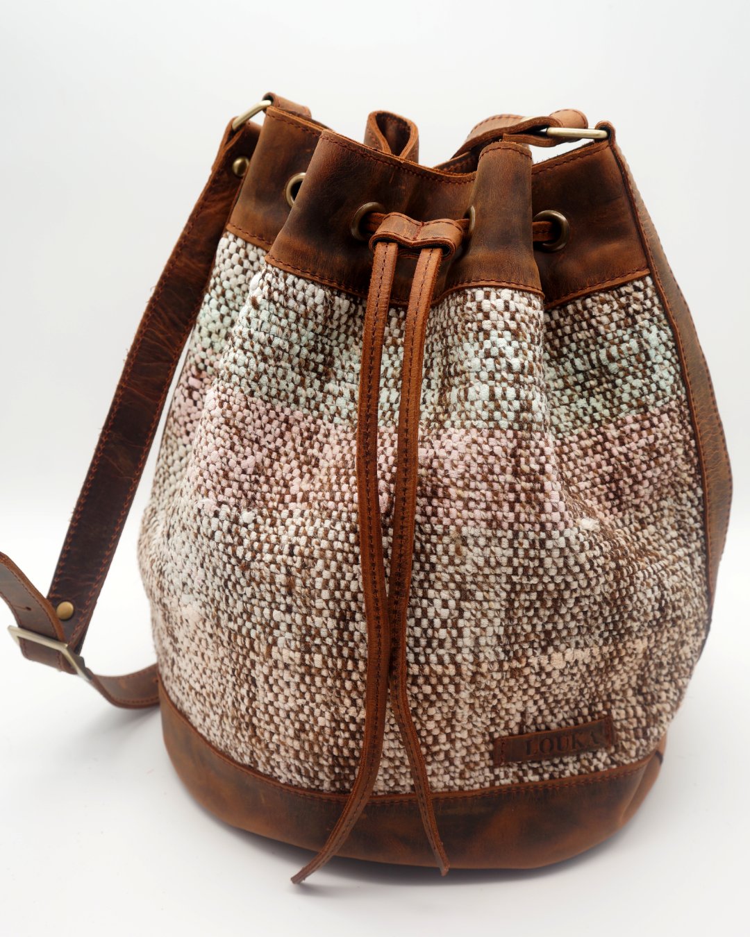 Handmade Kilim Bucket Bag With Genuine Leather LKB0304