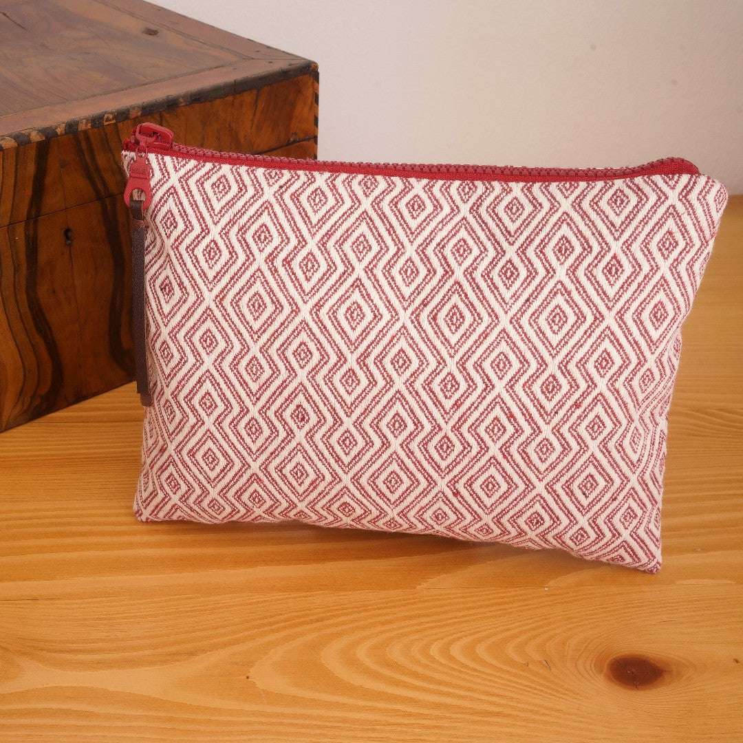 Aeolia Handwoven Makeup Bag, clutch cosmetic bag closeup with decor box