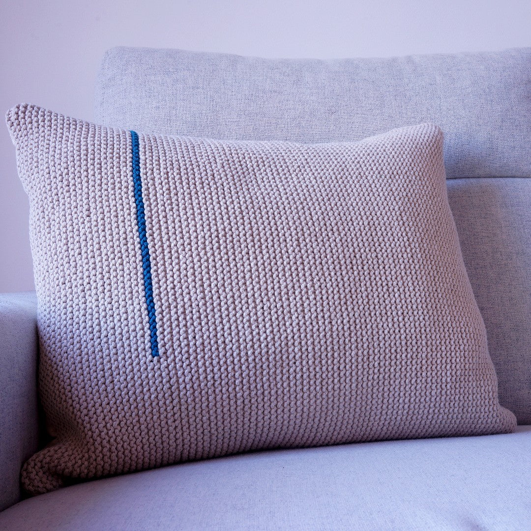 Calynda Handknitted Cushion Cover Set, cushion cover product photo on sofa closeup big pillow